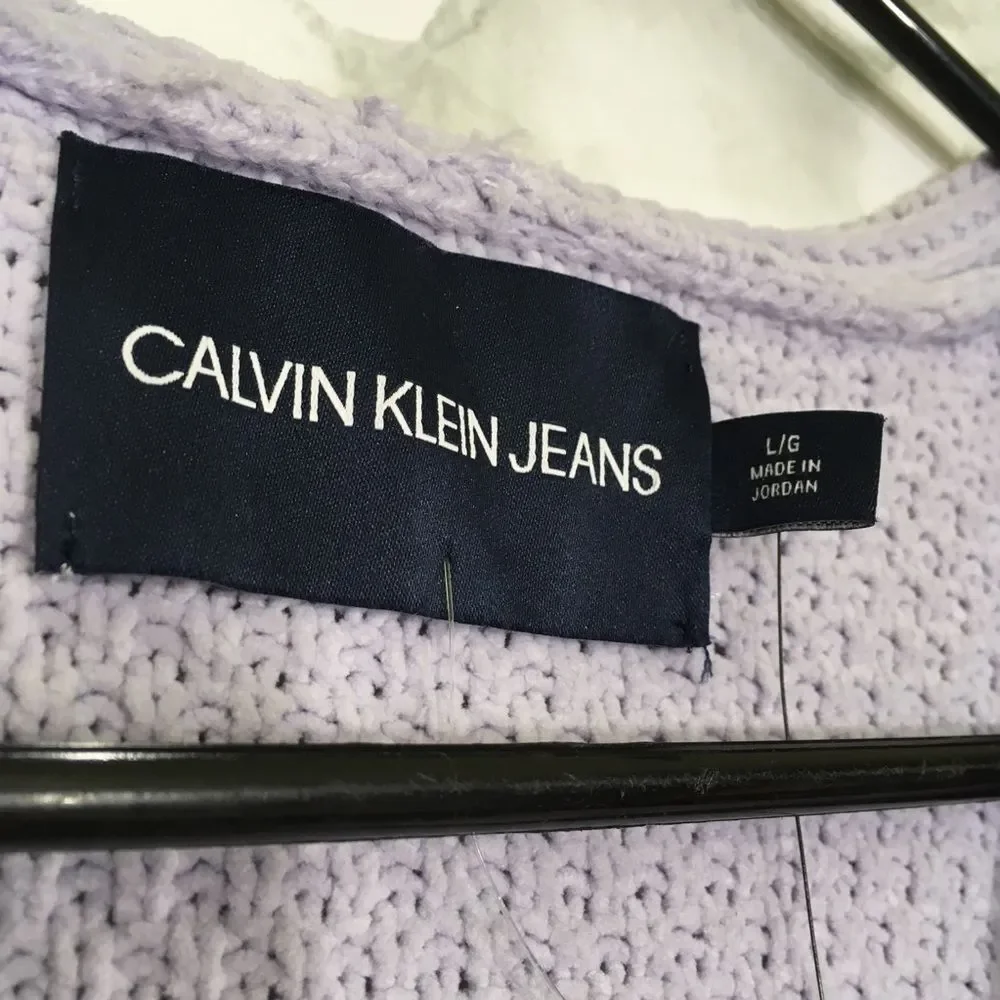 NWT CALVIN KLEIN JEANS MINIMALIST LAVENDER CHUNKY KNIT V NECK PULLOVER SWEATER L